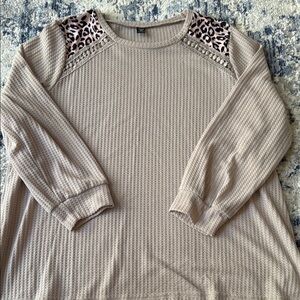 Women's Beige Leopard Accent Top